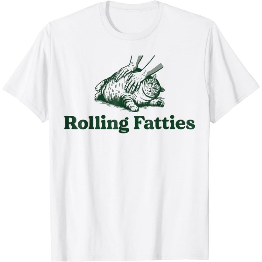 RUJUNMAN Rolling Fatties Cat Funny Cute Cat Lover Kitten Owner Kitty Novelty T-Shirt Funny Cat Lover Novelty Shirt