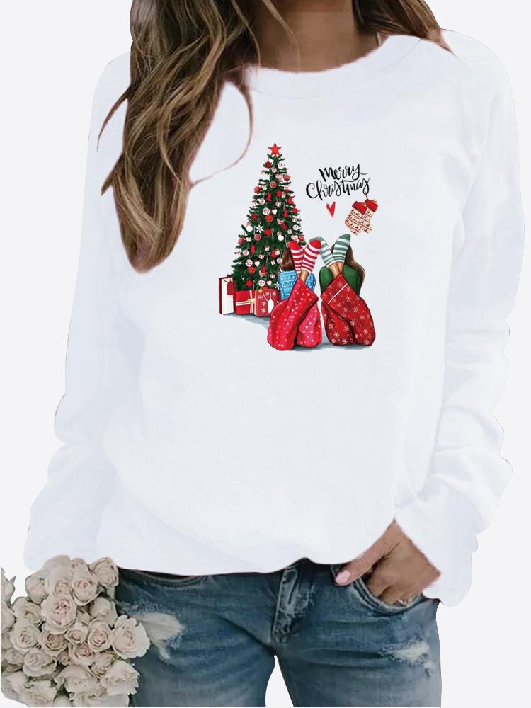 Зимние женские топы с принтом Санта-Клауса, женская Повседневная толстовка с круглым вырезом и длинными рукавами, блузка больших размеров