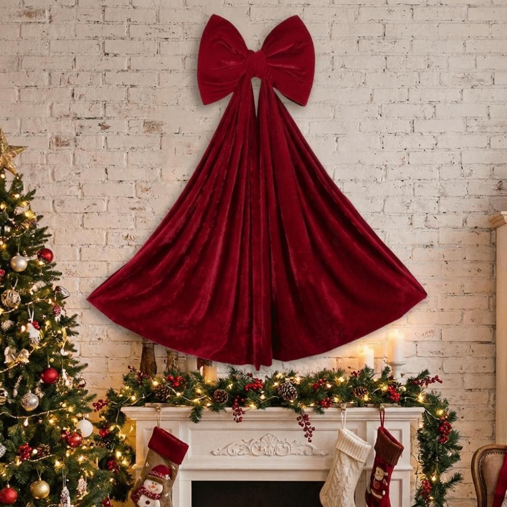 Long Streamers Large Christmas Bowknot Soft-Draping Wrinkle-Resistant Tree Bow with Long Tails DIY Solid Color