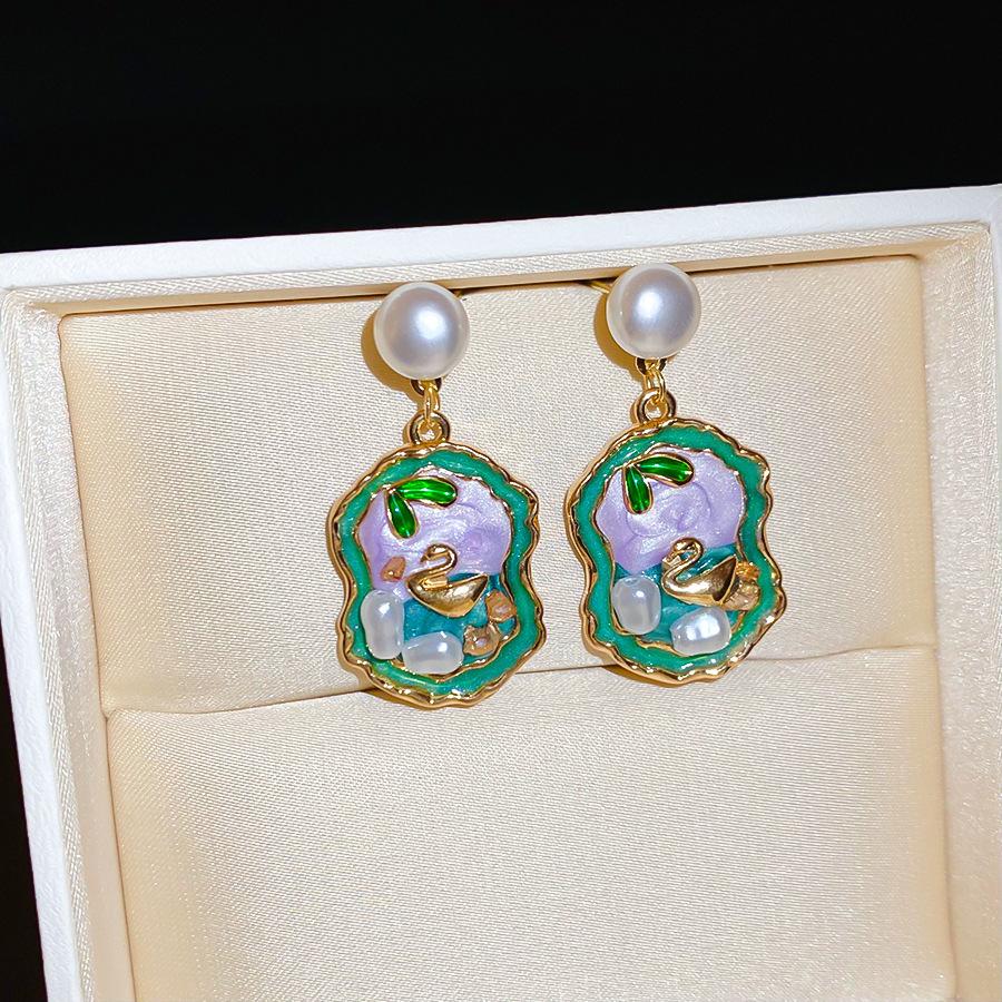 Silver Needle Monet Garden Drip Earrings French Court Style Exquisite Stud Earrings Design Sense Niche Light Luxury Earrings