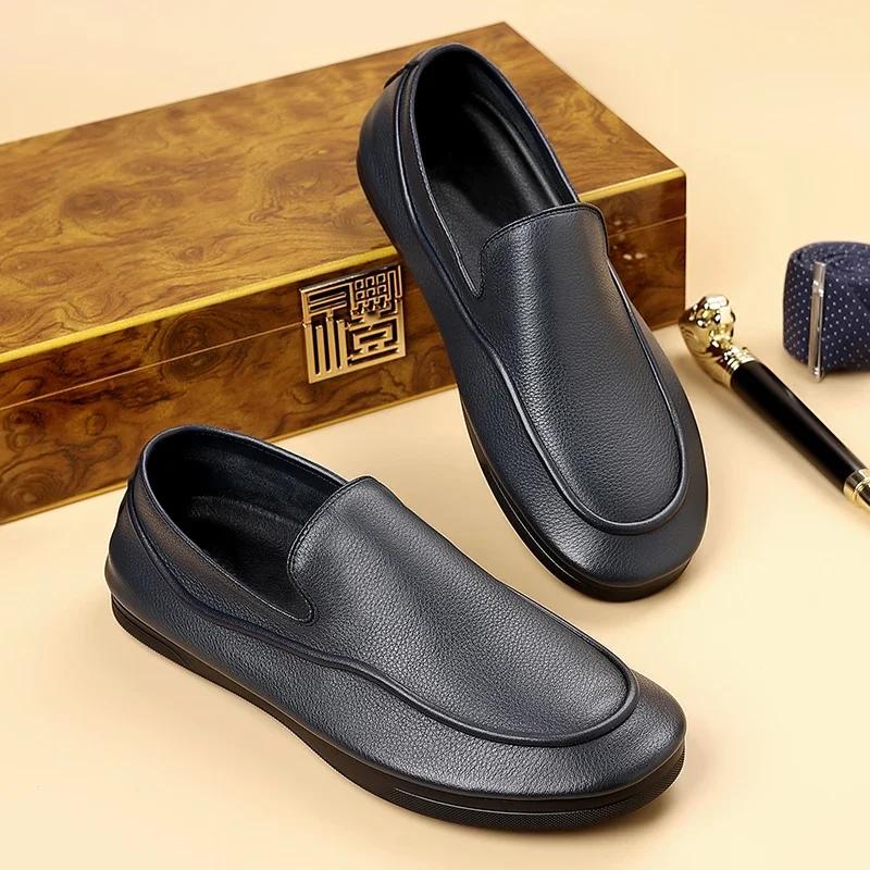 Fashion Fashion Men Flat Designer Minimalist Shoe Genuine Leather Business Dress Loafers Summer Slip On Ultra-light Driving Walking Shoe