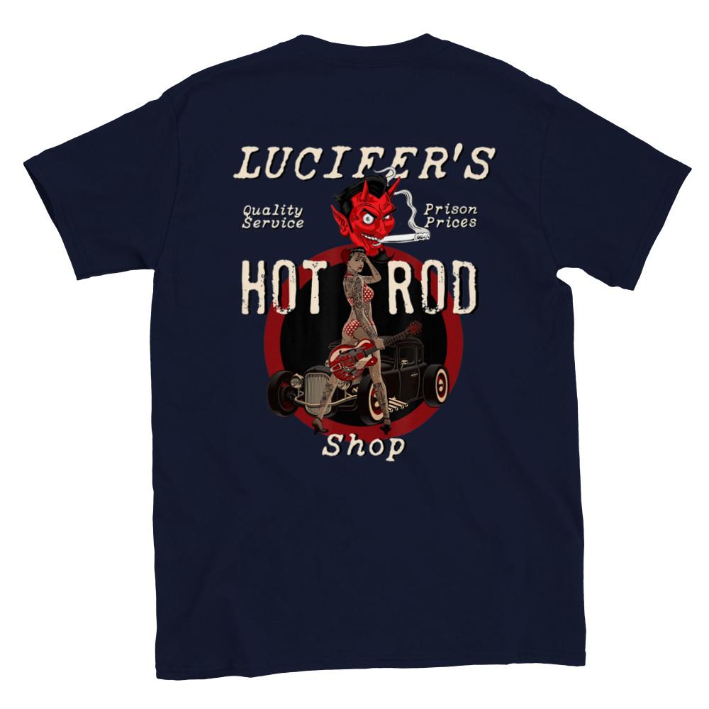 Lucifer's Hot Rod Shop Back Print Classic Unisex Crewneck T-shirt