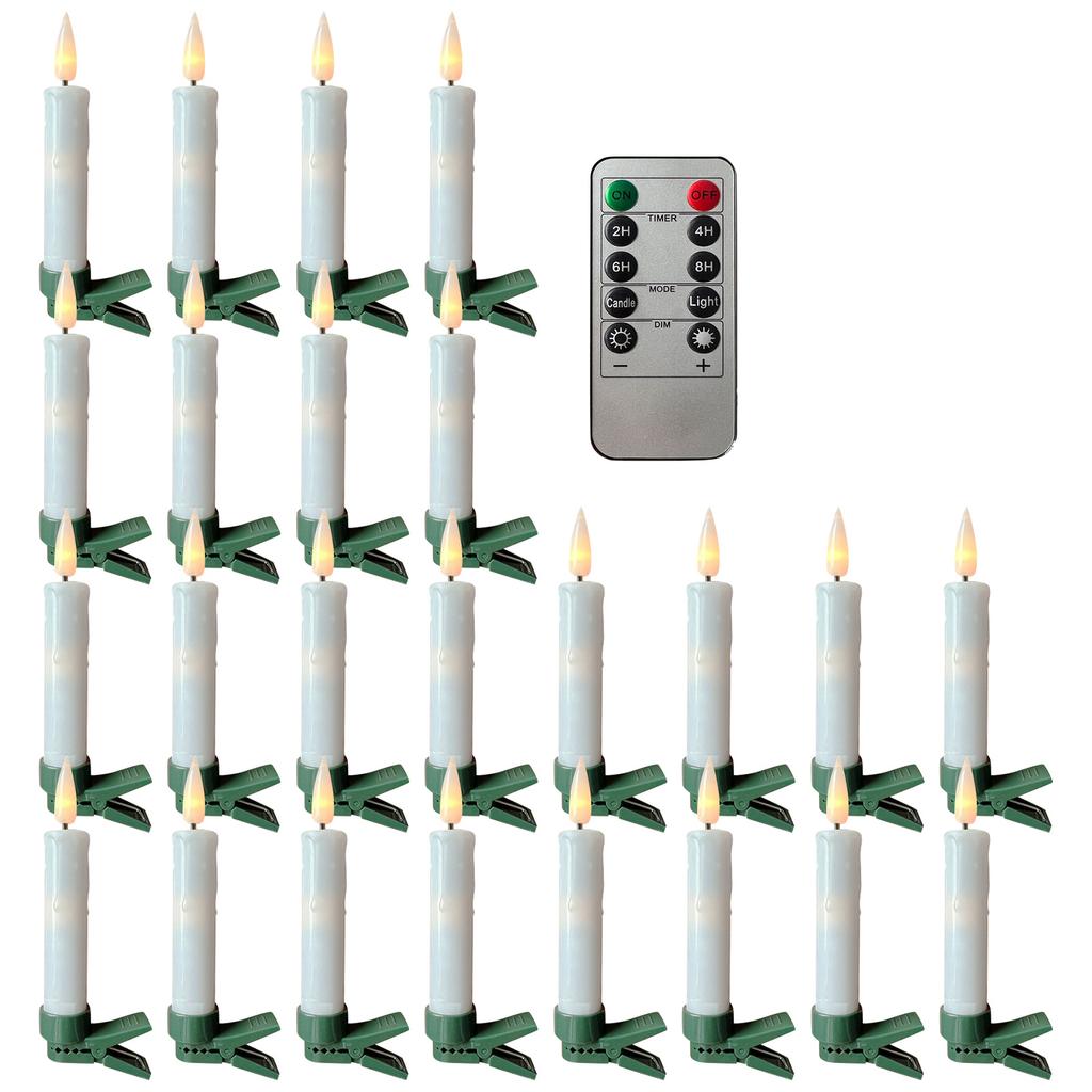 Clip On Candles For Christmas Tree With Remote, Battery Operated LED Candle Lights With Timer, Wax Dripping Design, Indoor And Outdoor Use