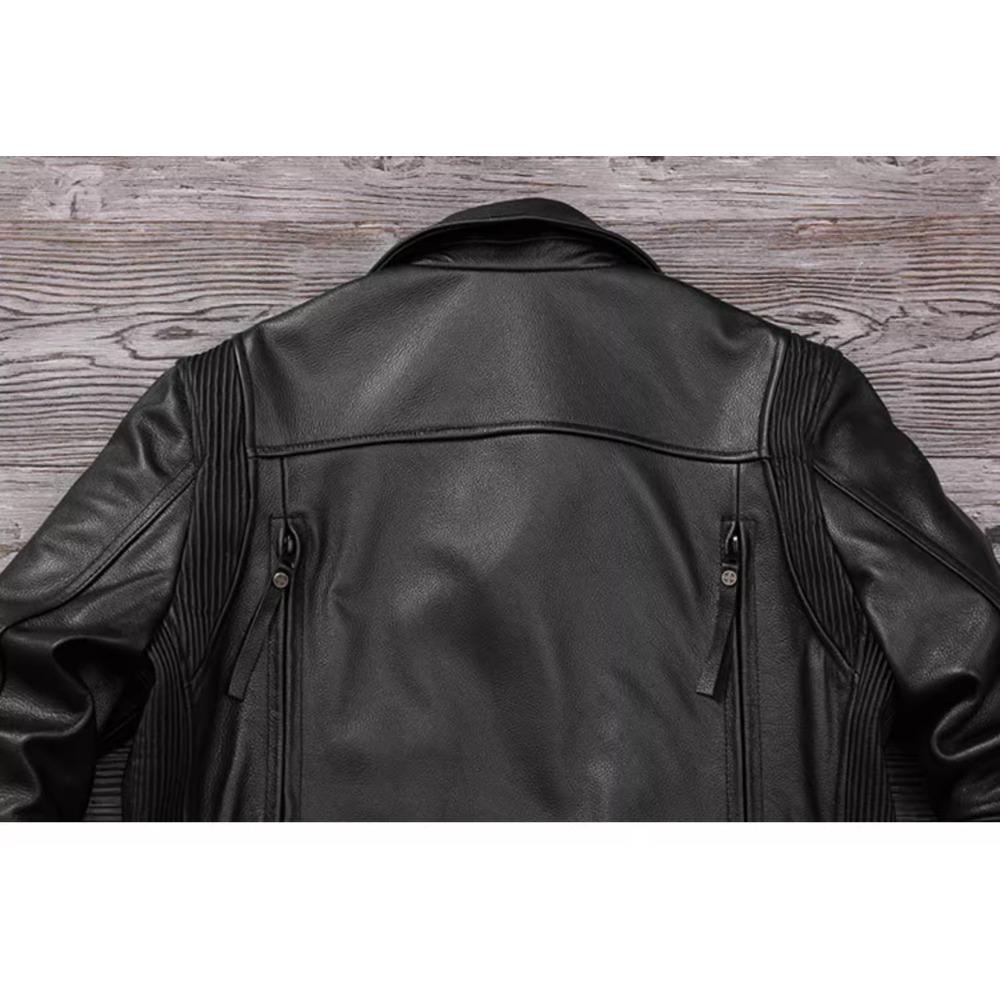 Китайский размер Тяжелая мотоциклетная куртка из натуральной коровьей кожи Верхний слой Повседневный винтажный ретро мото костюм кожаное пальто Зима