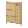 Shoe Rack Free Standing Cabinet with 3 Tilt Doors 1 Drawer Wood Handles Storage Solid Legs Space Saving No Burrs Small Closed Style Organizer