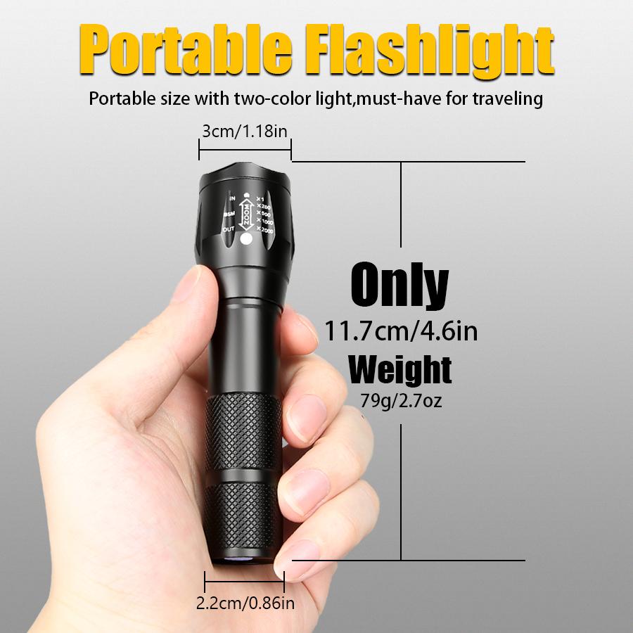 USB Rechargeable Flashlight with Dual Light Sources, White Light 395nm Ultraviolet Light Outdoor Camping Fishing Torch Lantern