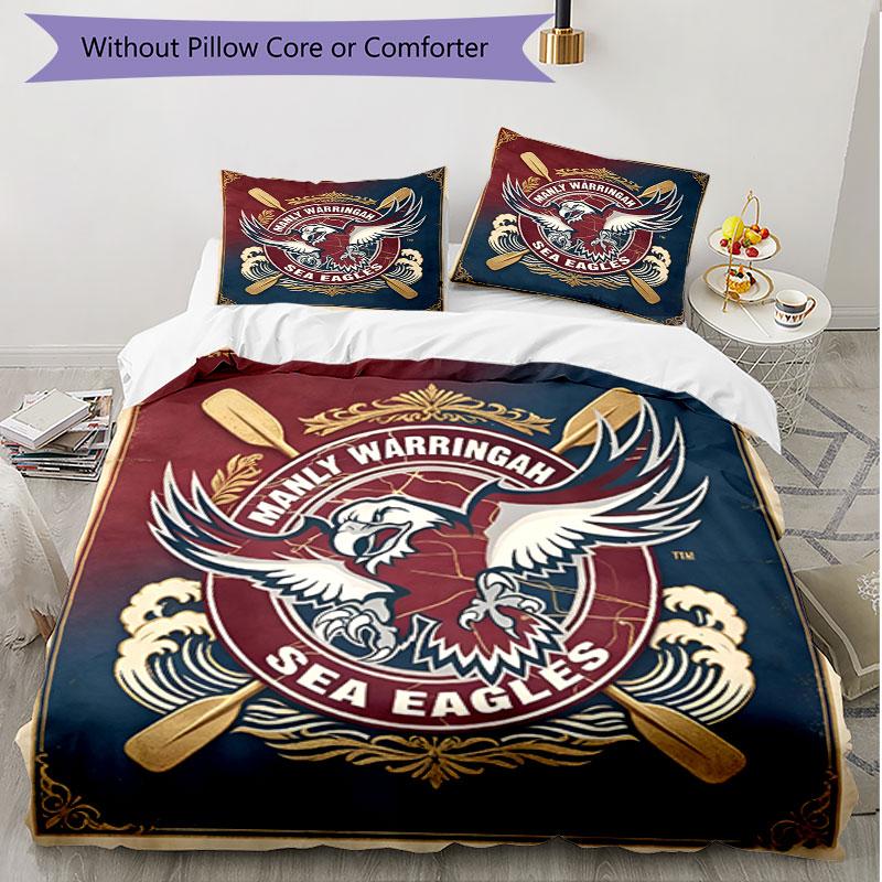 3pcs Duvet Cover Set (1*Duvet Cover + 2*Pillowcase, Without Core), Manly Warringah Sea Eagles Print Soft All‑Season Bedding Set, Home Bedroom Decor Gi