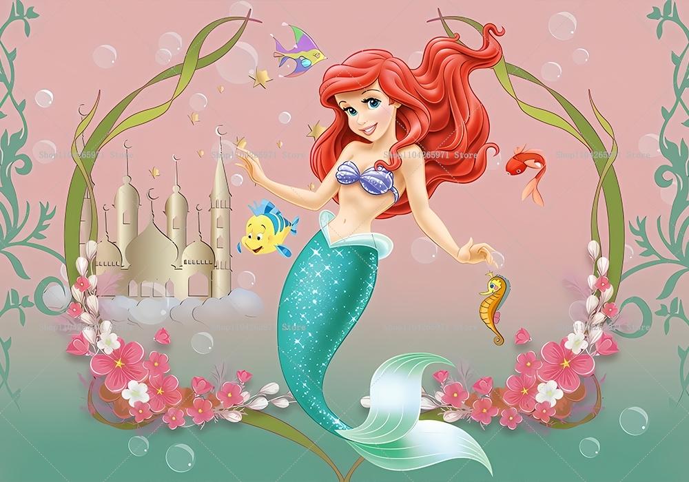 The Little Mermaid Theme Backdrop Ocean Girl Birthday Party Decor Baby Shower Supplies Photo Backdrop Party Wall Decor