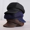 New simple denim octagonal hat women's big head circumference painter hat retro autumn and winter outdoor face newsboy hat
