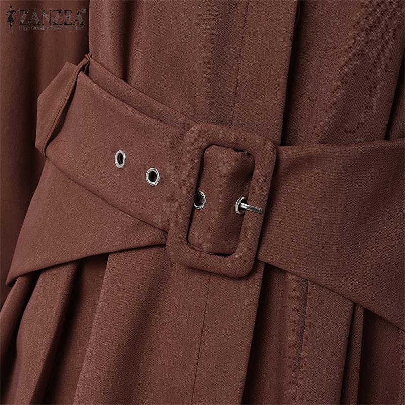 ZANZEA Женское повседневное свободное длинное платье с отложным воротником и длинным рукавом