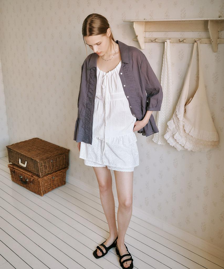OURO Bohemian Shirring Blouse [ Charcoal ]