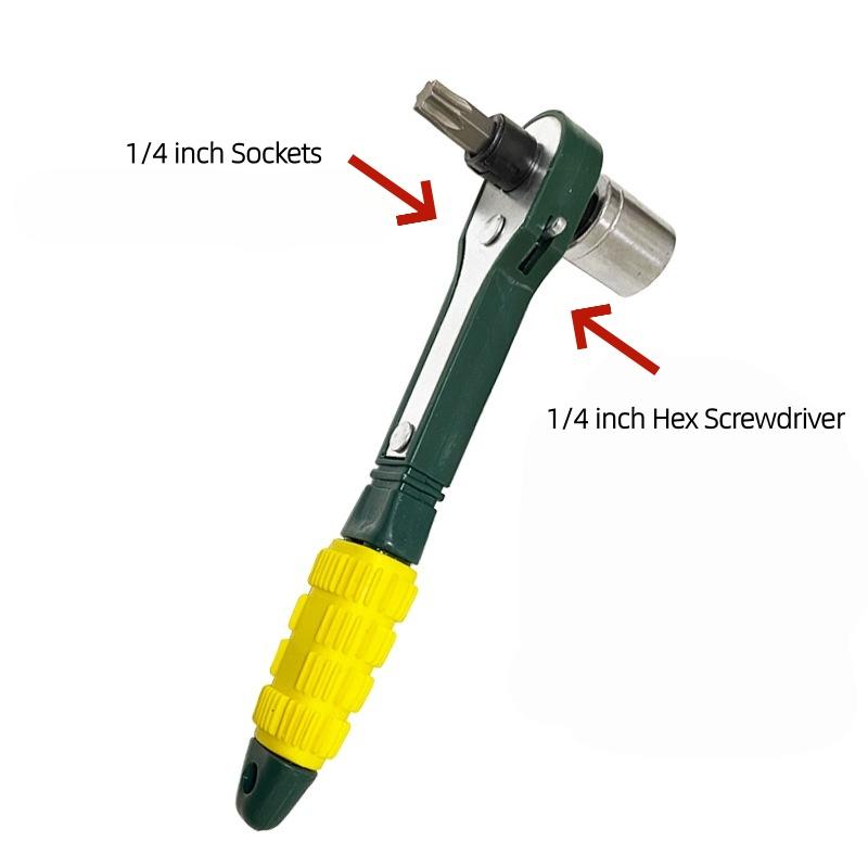 Двусторонний храповой ключ для головок 1/4 дюйма и шестигранной отвертки 1/4 дюйма