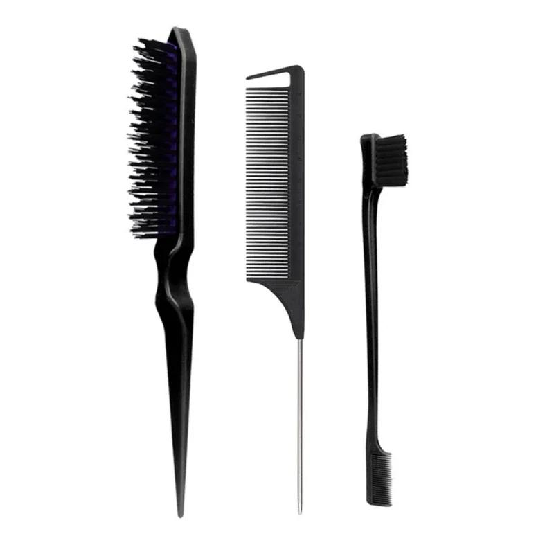 3pcs/set Hair Styling Comb Combination Fluffy Hair Brush Steel Needle Tip Tail Comb Double Headed Eyebrow Brushes Edge Brush