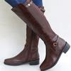 Womens Chunky Heel Leather Boots Long Booties Knee High Boots for Ladies Winter Shoes Slouchy Boots for Women Wide Calf