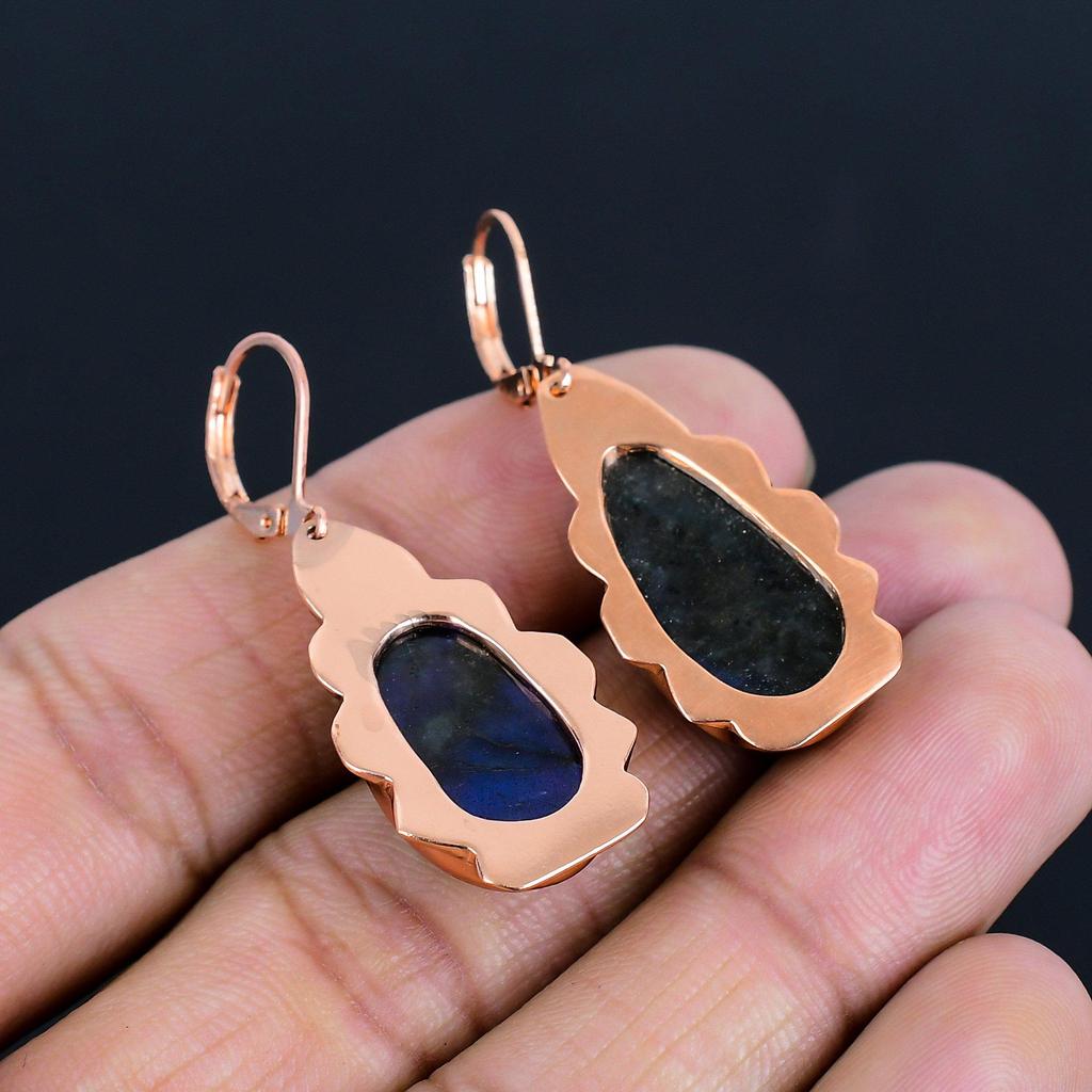 Лабрадорит, драгоценный камень, медные украшения ручной работы, очаровательные серьги для нее
