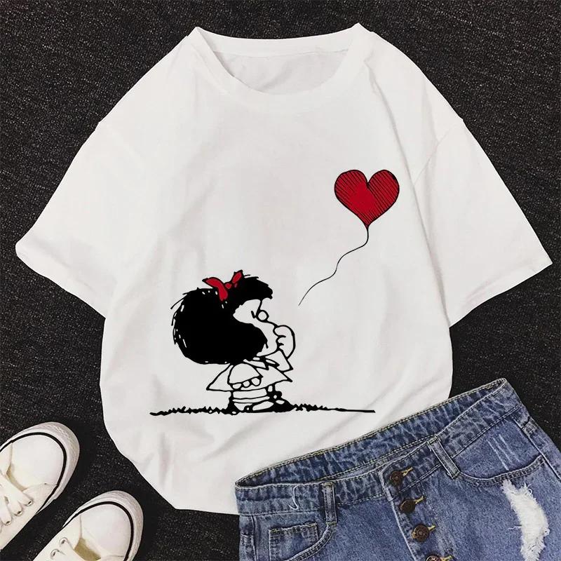 Mafalda Kawaii Graphic Print T-shirt Women Harajuku Aesthetic Pink Tops Y2k Casual Tshirt 2026 Newest Summer Fashion Female T Shirt