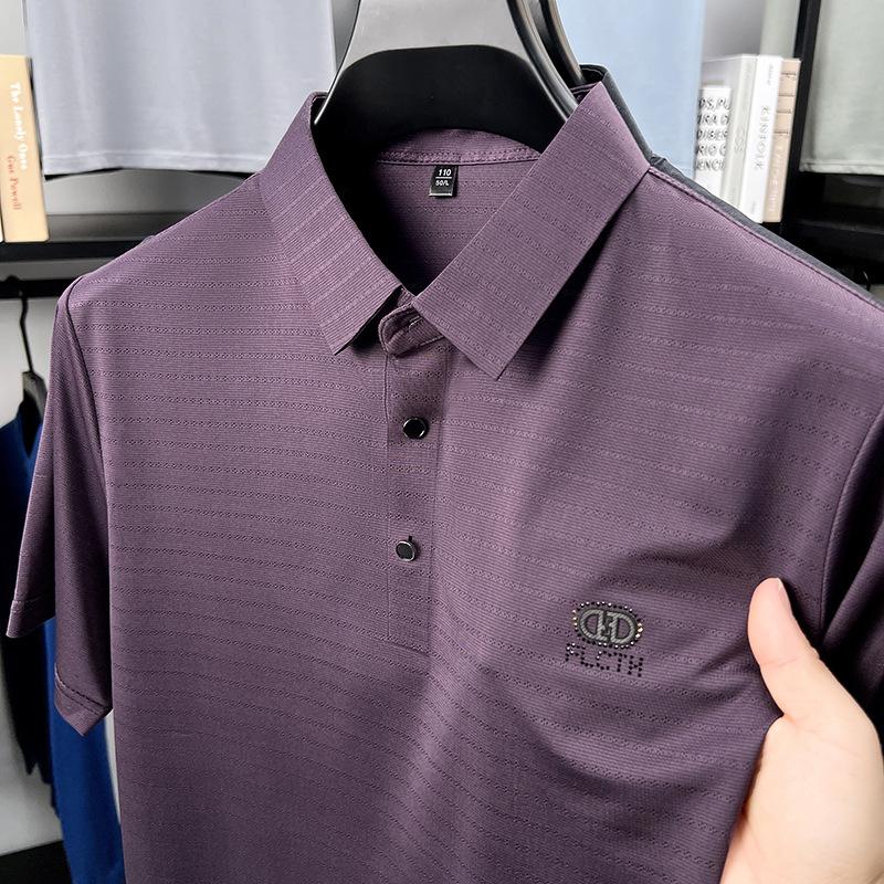 Та же бесшовная рубашка поло с короткими рукавами из ледяного шелка, мужская эластичная и холодная на ощупь, дышащая и отводящая пот футболка, нижняя часть рубашки