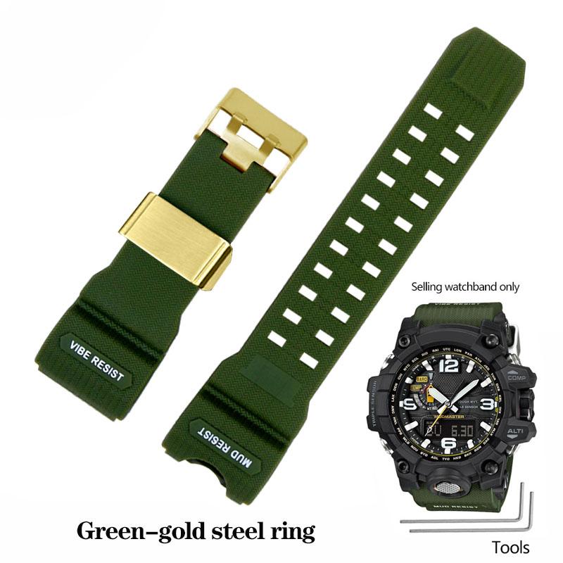 Смоляной силиконовый ремешок для часов для Casio Big Mud King GWG-1000GB Черный Золотой G-SHOCK Серии GWG-1000 Резиновый ремешок с инструментами Браслет