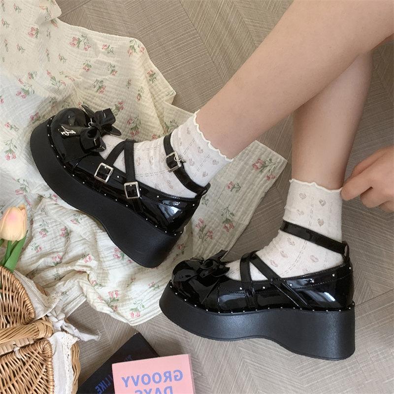 Fashion Women Mary Jane Shoes Platform Pump2024 Hot Sale Fashion Butterfly Knot Lolita Shoes Women's Thick Soled Gothic Cosplay Shoes