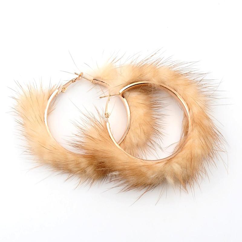 Girls Atmospheric Hyperbole Women Mink Hair Fur Oversized Large Pom Pom Big Hoop Earrings for Women 2022