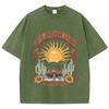 Винтажные женские футболки с кислотной стиркой Here Comes The Sun Printing Tees Crewneck Cotton Oversize Short Sleeve Clothes