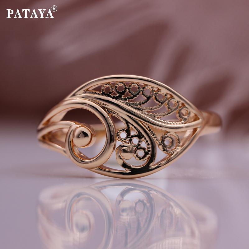 PATAYA Hollow Geometric Line Type Earrings Rose Gold Color Vintage Classic Antique Classical Earring Ring Combination Set