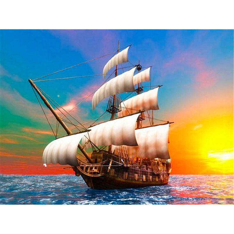 Full Diamond Embroidery Sailing Landscape 5d Round Diamond Painting Mosaic Sea Cross Stitch Kits Home Decoration