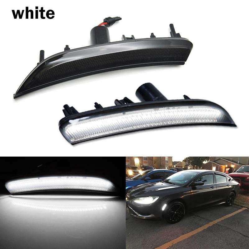Gtinthebox Smoked Lens Amber/ White Full LED Car Front Side Marker Turn Signal Lights/ Parking Lights For 2015-2017 Chrysler 200