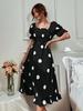 Women's Dot Slim Sweetheart Ruffle Short Sleeve Swing Dresses