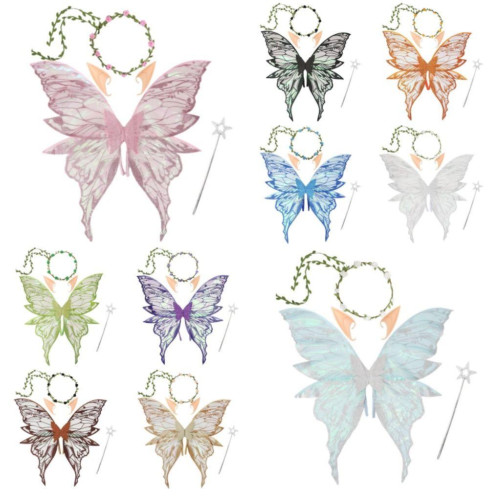 Elf Ears Fairy Butterfly Wings Flower Crown Sparkling Angel Wings  for Kids Adults