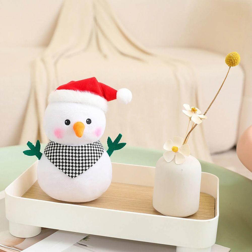 Cartoon Christmas Snowman Pendant Fluffy Xmas Ornament Snowman Plush Toy Girls Boys