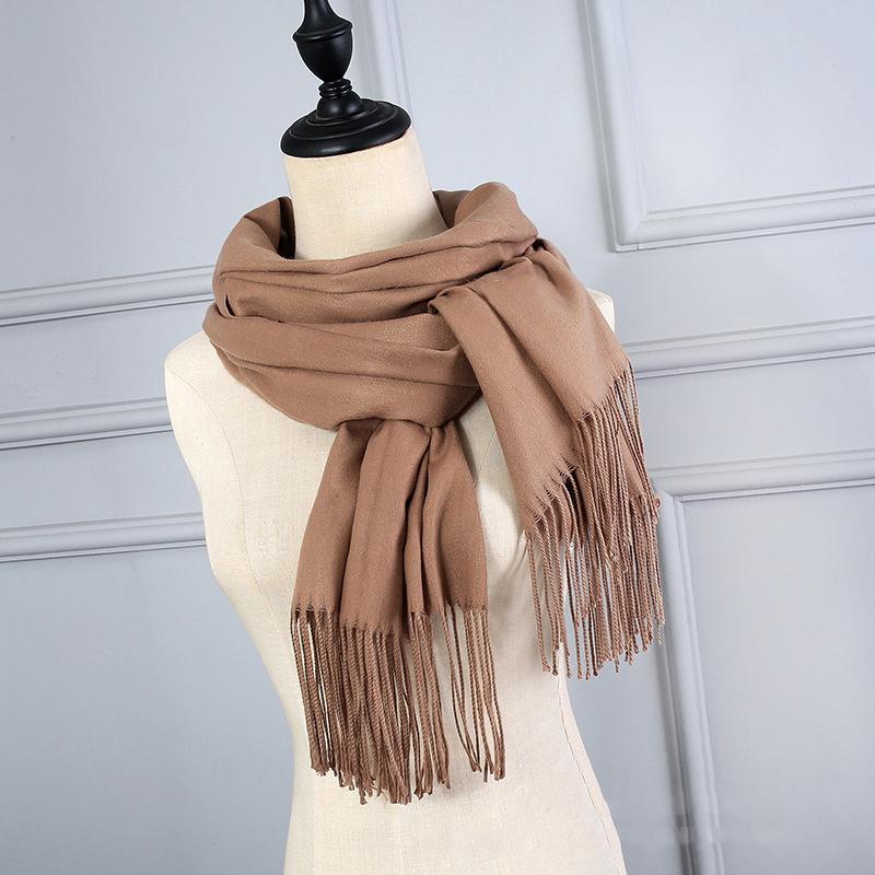 Women Scarf Shawl Soft Thickened Solid Color Winter Warm Tassels Fashion Accessories