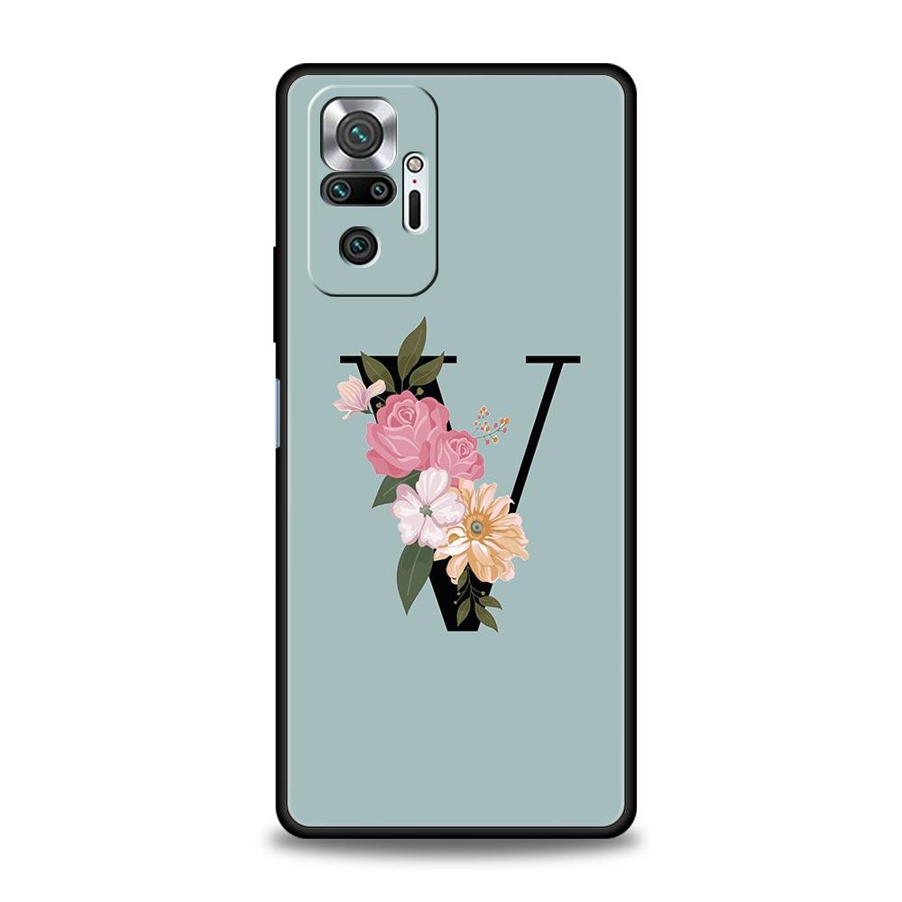 Чехол для телефона с цветочными буквами S для Xiaomi Redmi Note 13 12 5G 9S 9 8 10 11 Pro 4G 9T 13C 12C 10C 9C 9A 7 Pro, мягкий силиконовый чехол