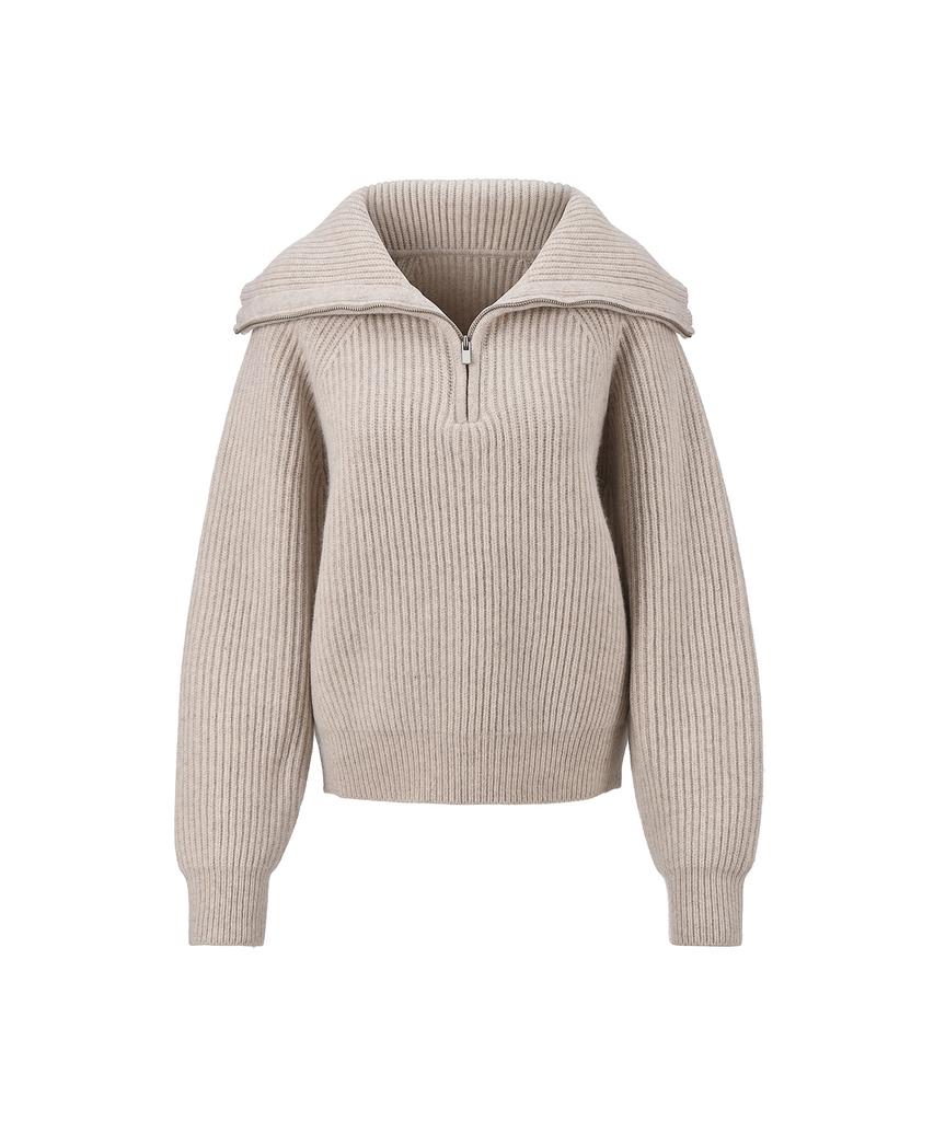 RENEJ Wool Wide Ribbed Half Zip-Up