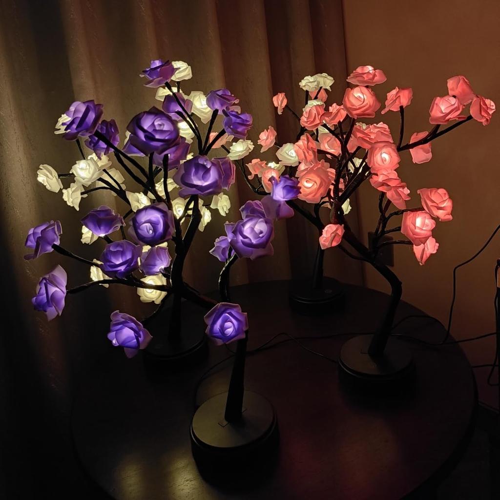 Fantasee LED Rose Tree USB Powered Artificial Rose Flower Light for Home and Day Decorations Black Trunk 24 Lamp, Weddings, Parties, Birthdays,