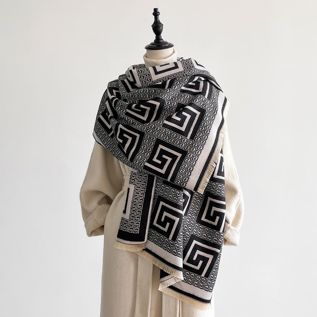 Новый зимний кашемировый шарф с геометрическим рисунком для женщин, шаль, накидка, женская пашмина, роскошный бренд, пончо, толстое одеяло, теплый буфанда, эшарп