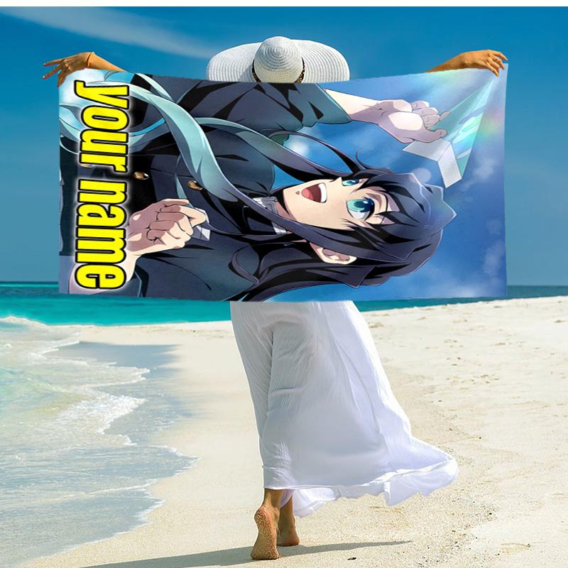 Personalized customized proof beach towel with Demon Slayer Muichiro Tokito pattern - soft, absorbent,quick-drying,perfect