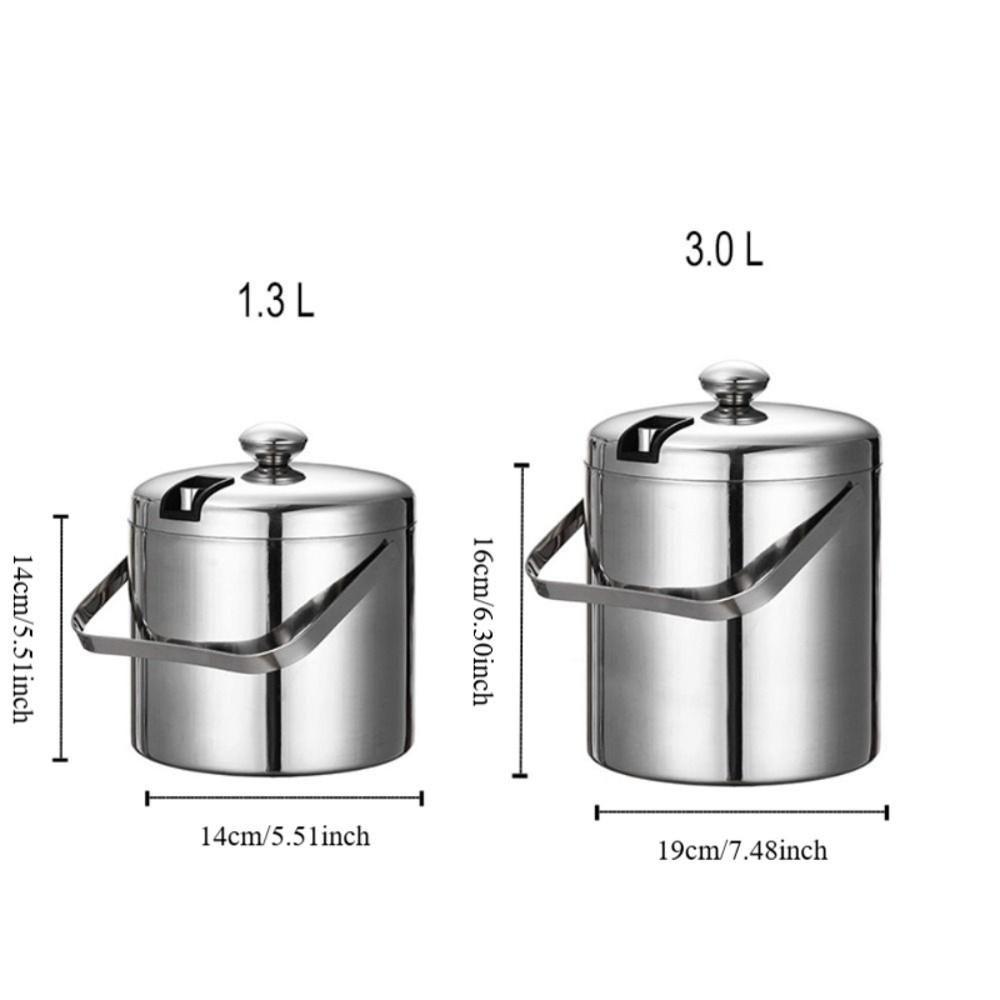 304 Stainless Steel Bar Insulated Ice Bucket 3.0/1.3 L Bar Drink Cooler  Pub