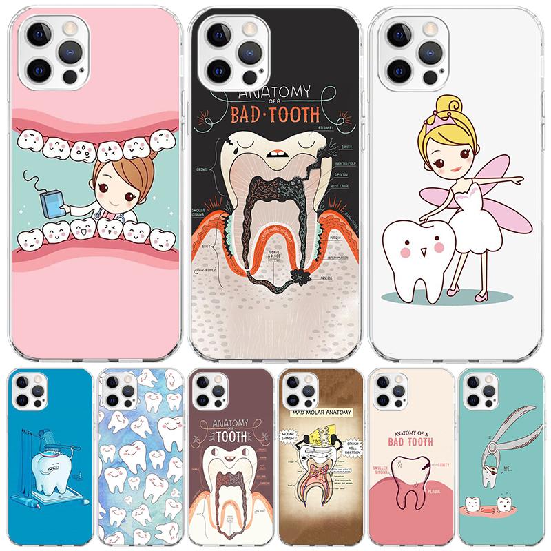 Wisdom Teeth Dentist Tooth Case Phone Cover for Apple iphone 16 15 14 13 12 Mini 11 Pro Max 16E X XS XR 7 Plus 8 + SE 2020 Trend