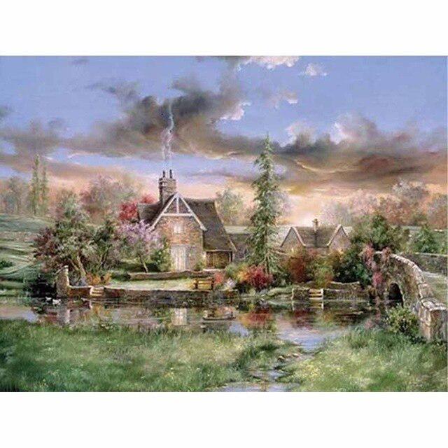 DIY 5D Алмазная картина Дом Полный круглый Алмазная вышивка Мозаика Крест Стежок Горный хрусталь