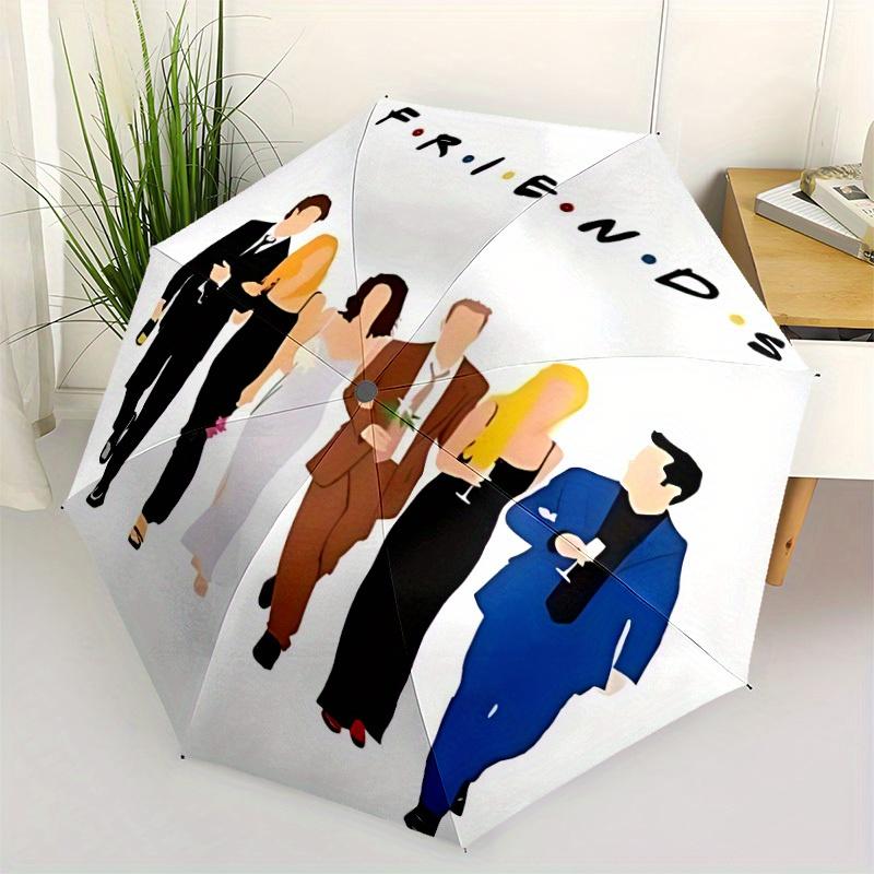 1pc Friends TV Show Automatic Folding Umbrella, Portable Collapsible Design, 8-Rib Iron Frame, All-Season Casual Outdoor Accessory for Christmas Birth