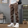 Spring Fall Men Cargo Pants Loose Drawstring Elastic Waist Multi Pockets Ankle-banded Solid Color Plus Size Sport Trousers Daily Wear Ninth Pants