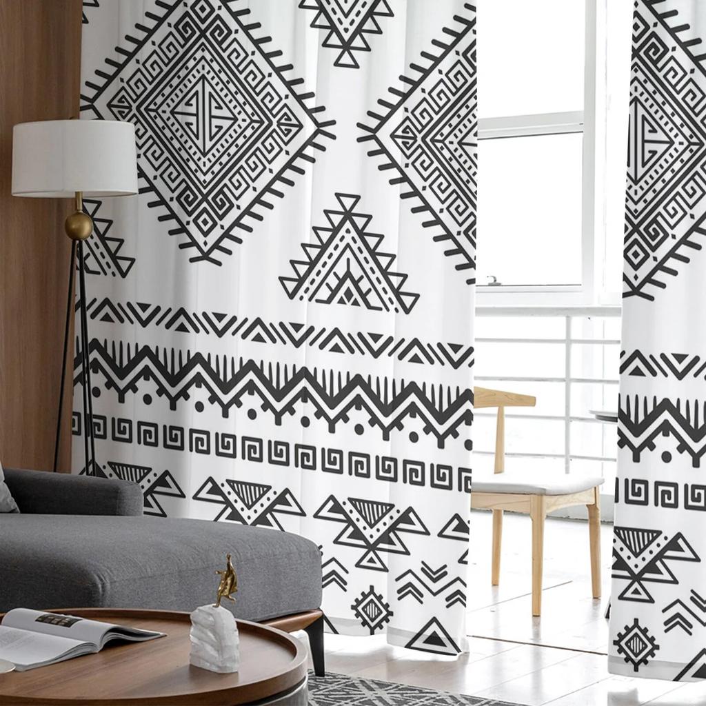 Line Triangle Circle Texture Tulle Curtains for Living Room Kitchen Bedroom Sheer Tulle for Cafe Hotel Modern Home Decor