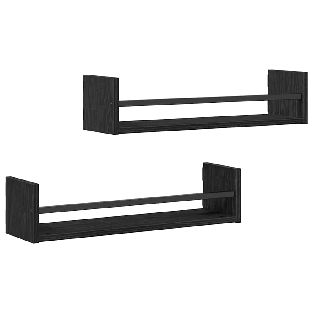 Wall Shelf 2 pcs Black Oak Effect 60 x 16 x 14 cm