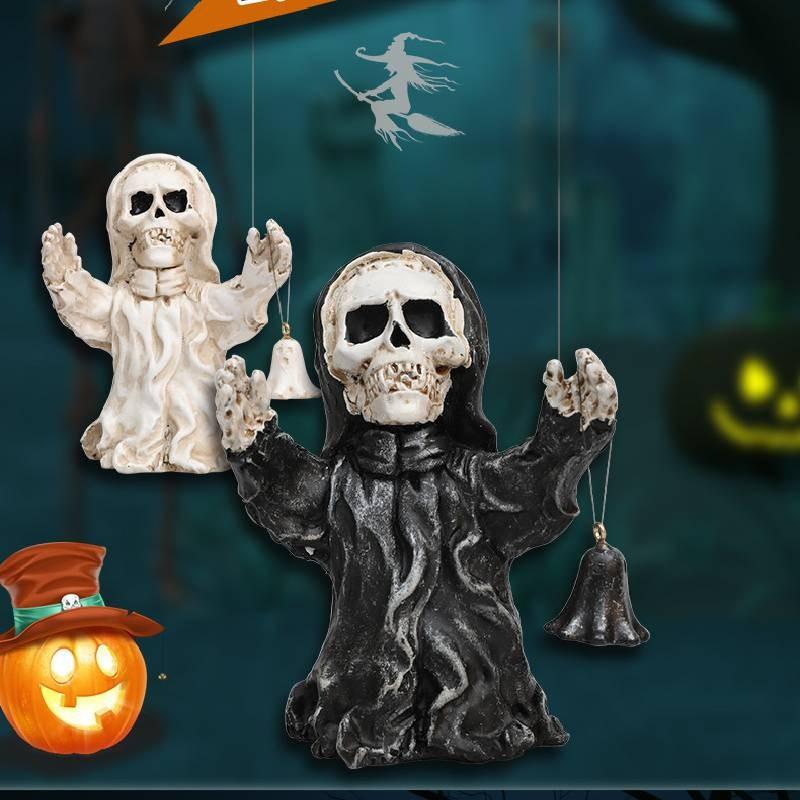 Уникальное Хэллоуинское полимерное украшение в виде скелета-призрака с ручным колокольчиком для жуткой атмосферы