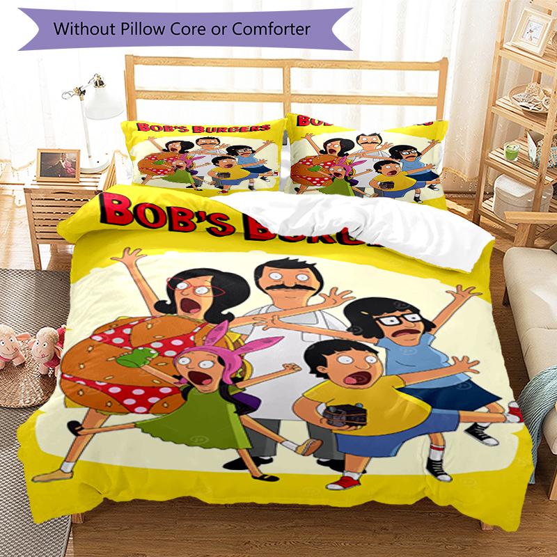 3pcs Bob's Burgers Bedding Set Duvet Cover Closure Includes 1 Duvet Cover & 2 Pillowcases, Soft and Comfortable for All Seasons.