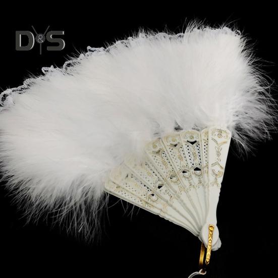 Винтажный складной веер с перьями и кружевом с кисточками, портативный летний ручной веер, украшение для танцевального представления, реквизит для костюмов для вечеринок