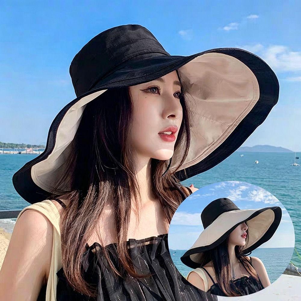 Foldable Fisherman Hat Double-Sided Bucket Hat Casual Women's Beach Hat Outdoor
