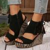 Large Size Wedge Heel Sandals Women's Spring and Summer Fringed High Heel Fish Mouth Platform Women's Shoes Muffin Sole Shoes
