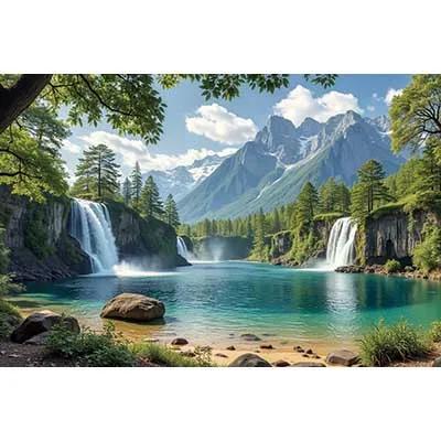 Фон «Водопад в джунглях» – Сцена с природой, горами и рекой, Наружная лесная фотография для дня рождения – Гобелен